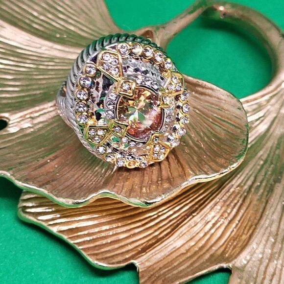 Elite New 18k Gold Lead-Free High-End with Golden & White Topaz Ring Size 9 - Picture 4 of 5